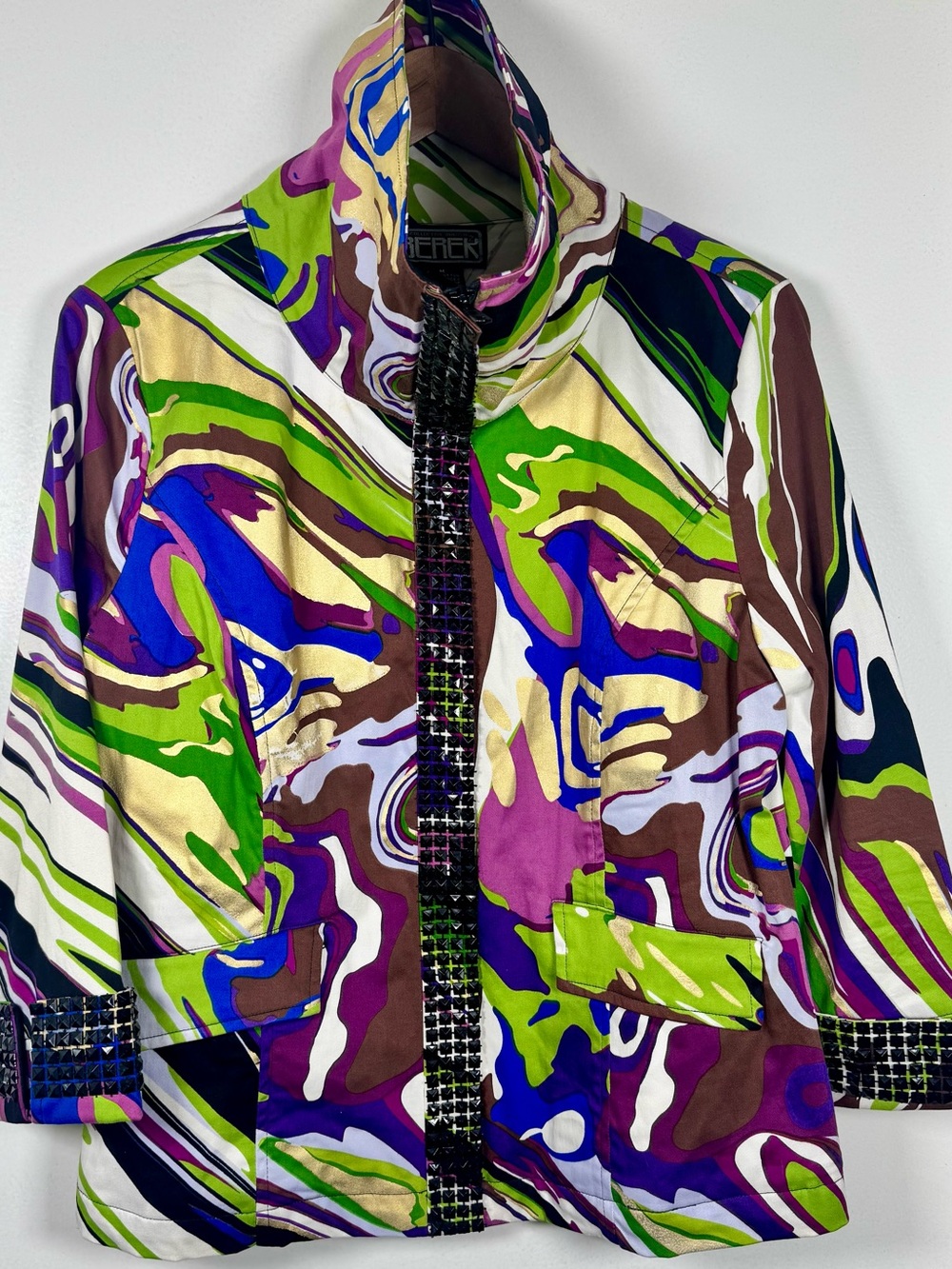 Berek Pucci Print blazer jacket Black Rhinestone Detail Women’s Medium 80’s EUC